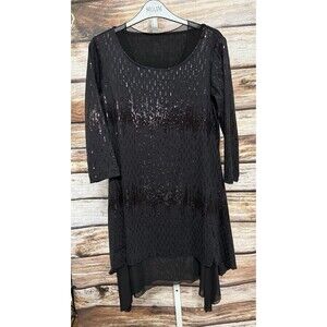 Staples Womens Small Black Sequin Top Y2K 3/4 Sleeve Tunic
